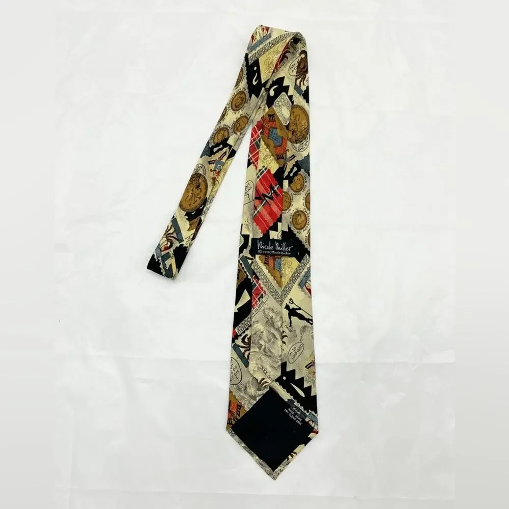 Vintage Nicole Miller 1990s Silk Tie Necktie Whimsical Print 90s Devil Crab